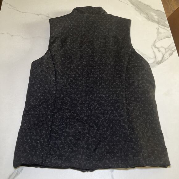 Lemon Tart Vest Black Floral All Over Print Full Zip Lined Pockets Womens L EUC - Picture 10 of 11